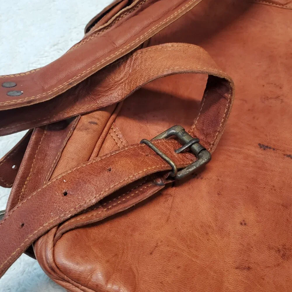 Vintage Tan Leather Large Bag Backpack Classic Bohemian Retro Academia Statement